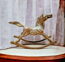 Antique Rocking Horse Gold Lustre Vintage Solid Brass Old Racing Race De... - $56.77