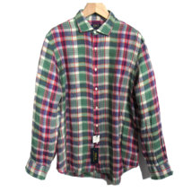 Polo Ralph Lauren Men&#39;s Madras Plaid Shirt 100% Linen Green Multi Size Large - £39.97 GBP