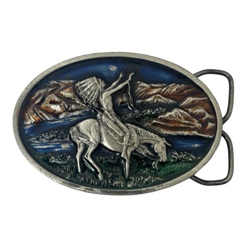 Bergamot Brass Works 1977 Belt Buckle American Indian on horse. Serial #P-60/A - $41.14