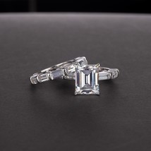 Emerald Cut 4ct Moissanite Diamond Ring sets 100% Original 925 sterling silver E - £53.87 GBP