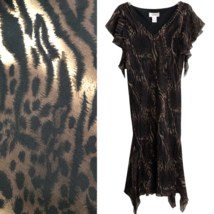 Bob Mackie Silk Leopard Print Dress Size 14 Beaded Flutter Handkerchief  Hem - £39.33 GBP