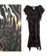Bob Mackie Silk Leopard Print Dress Size 14 Beaded Flutter Handkerchief ... - £39.32 GBP