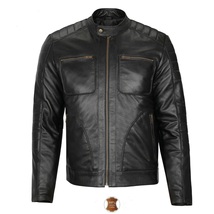 Mens Vintage Cafe Racer Genuine Leather Jacket Black Brown Slim Fit Biker Jacket - £125.11 GBP