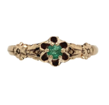 Victorian 10k Yellow Gold Genuine Natural Emerald Buttercup Ring Size 6 ... - £260.41 GBP