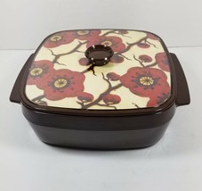 West Bend Floral Vintage Insulated Dish 1970s Brown Red Floral Thermo-Serv - $19.00