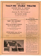 Arthur Hadley&#39;s Tally Ho Stable Theatre 1938 Flyer Meet the Duchess Hemp... - $17.82