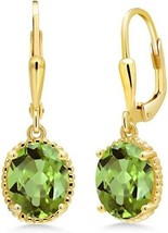 9X7MM Ovale Peridoto Solitario Pendenti Leverback Orecchini Placcato Oro Giallo - £76.71 GBP