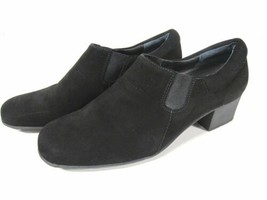 Elites Walking Cradles Black Suede Chunky Heel Comfort Slip Ons Loafers ... - £62.64 GBP