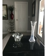 Small Crystal Vase and Crystal Candle Holder - $25.64 CAD