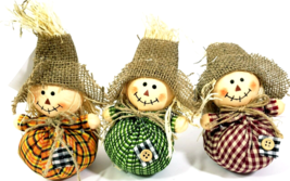 Hobby Lobby Set of 3 Plaid Scarecrows W/Burlap Hat Red Orange Green 6&quot; x 4&quot; NWT - £14.26 GBP