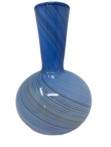 Mid Century Hand Blown Swirl Glass Vase Blue - $18.99