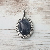 Vintage Pendant Midnight Blue with Silver Tone Halo - No Chain Included - £11.98 GBP