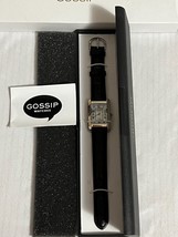 Gossip Women’s Wrist Watch Silver Tone Rectangle Face Black Leather NIB - $273.39 MXN