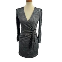 Yumi Kim Silver Metallic Shimmer Wrap Dress Small New - £67.65 GBP