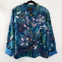 Alex Kim Tie Dye Beads Sequins Floral Jacket PLUS 1X Lined Blazer Button... - $42.75