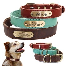 Custom Engraved Leather Dog Collar With Golden Nameplate - Personalized Identifi - £21.39 GBP+