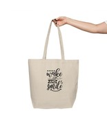 Wake Up and Smile Canvas Shopping Reusable Tote Bag Gift W Motivational ... - £19.65 GBP