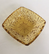 Vintage light amber cut glass square candy nut dish mid century home decor - $19.75