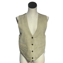 Agapo Suede Leather Vest Womens Small Beige Light Green Pockets Snaps - £23.98 GBP
