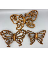 Vtg Homco 3 Pc Brown Butterfly Wall Decor Scrollwork Boho Retro - $19.06