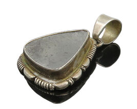 SPENCER NAVAJO 925 Silver  Vintage Grey Jasper Etched Border Pendant  PT... - $96.59