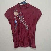 Papillon Womens Burgundy Embroidered Top Sz S New - £55.02 GBP