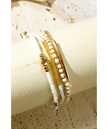 Gold Faux Pearl Beaded Tube Minimalist Bracelet Set - $4.95