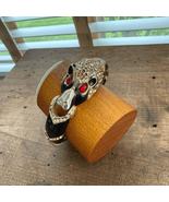 Vintage 90s Anne Klein Enamel Rhinestone Panther Bracelet Hinged - $124.86 CAD