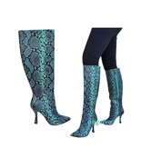  Snake Print Boots   Blue / Teal - Tall Boots Size 5.5 Gianni Bini Lennoxe - $54.42