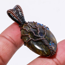 Blue Fire Labradorite Gift Copper Wire Wrapped Pendant Handcrafted 1.90&quot; SA 1661 - £3.96 GBP