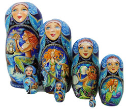 7pcs One of a kind Hand Painted Russia Nesting Doll &quot;MERMAIDS&quot; - £682.72 GBP