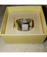 Square Silver  w/Opal Gemstone ~ Women&#39;s Size 7 ~ Wide Band Ring - £11.98 GBP