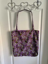 Handmade by PZQUILTS  Reversible Large Tote Bag with Purple and White Fl... - $21.95