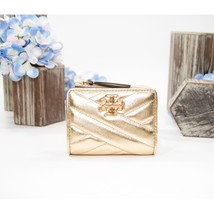 Tory Burch Gold Metallic Kira Quilted Napa Leather Bifold Compact Wallet... - $212.36