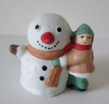 Vintage Porcelain Bisque Christmas Village Figurine, Child &amp; Snowman - £6.25 GBP