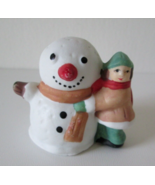 Vintage Porcelain Bisque Christmas Village Figurine, Child &amp; Snowman - £6.30 GBP