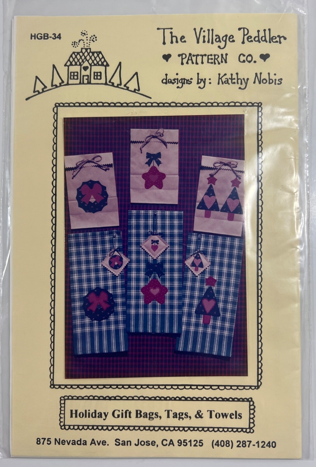 The Village Peddler Pattern Co. 1993 Kathy Nobis HGB -34 Pattern - $10.88