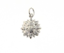 18K WHITE GOLD ROUNDED SMILING SUN PENDANT CHARM 22 MM SMOOTH MADE IN ITALY - $192.36