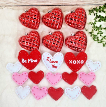 Hearts Valentines Day Ornaments Bowl Filler Red Pink Felt Shiny Glitter ... - $16.99