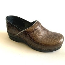 Dansko 40 Nursing Clogs Shoes Size US 9-9.5 Embossed Floral Tooled Brown Leather - £28.61 GBP