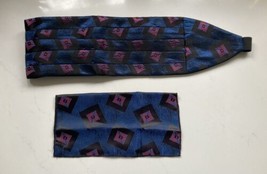 Vintage Pierre Cardin Cumberbund Pocket Square Blue Black Pink Squares - £17.64 GBP