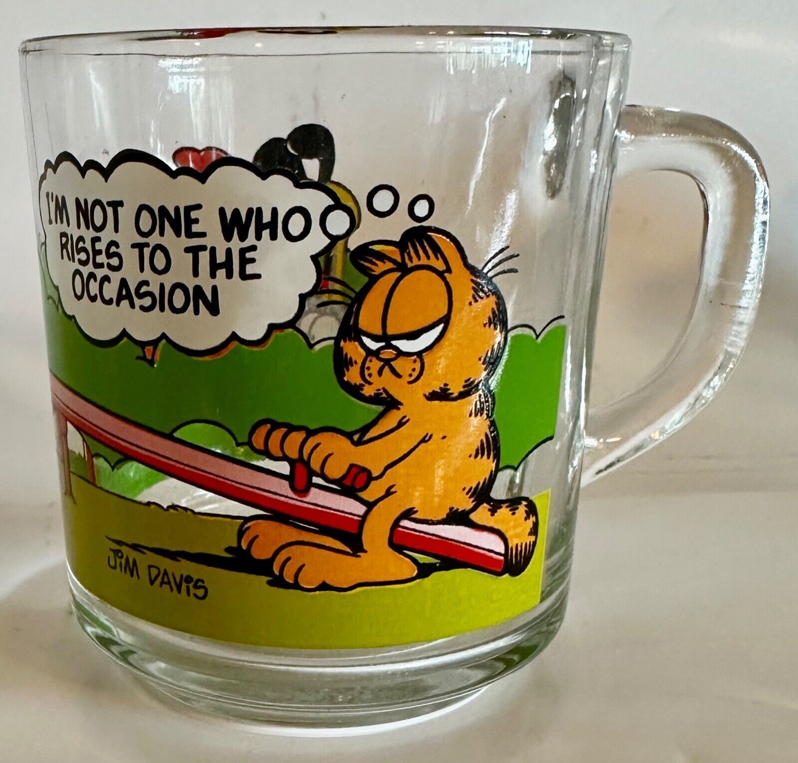 McDonalds 1978 GARFIELD Glass Mug ~ I'M NOT ONE WHO RISES TO THE OCCASION! - £10.22 GBP