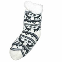 Women Girl Knit Deer Flake Anti Skid Winter Slipper Socks Fur Shearling in White - £7.15 GBP