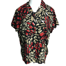 Notations Women&#39;s Button Up Collared Shirt ~ Sz L ~ Short Sleeve ~ Red &amp; Green - £10.59 GBP