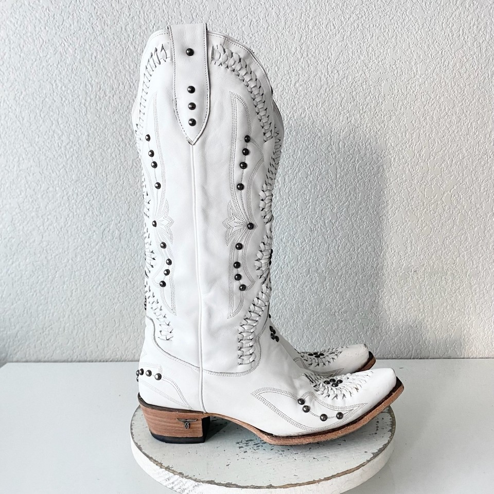 Lane COSSETTE Womens White Cowboy Boots 11 Western Cowgirl Mid Calf Pointed Toe Item image 2