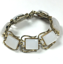 Vintage Signed Coro Thermoset White Moon Glow Lucite Panel Bracelet 7&quot; - £14.19 GBP