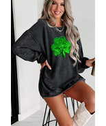 Black Sequin Embroidered Clover Corded Sweatshirt - $34.35