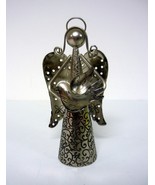 Metal Angel Holding Bird Bell 6&quot; Silver Holiday Decor Figurine - $27.15 CAD