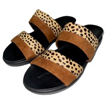 LOGO Lori Goldstein Sandal 7.5 Brown Leather Cheetah Calf Hair Strap Slide Annie - £50.57 GBP
