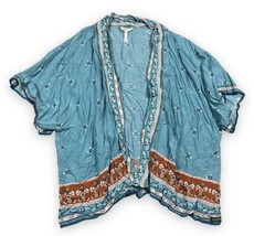 Matilda Jane Women&#39;s Floral Kimono Open Front Blouse Top Aqua Orange Sz M/L - £15.18 GBP